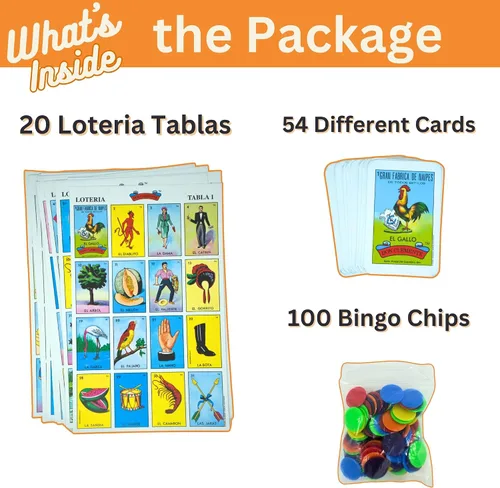 Vista 2 de El juego original de Loteria, Loteria Mexican Bingo, Loteria Mexicana, tarjetas La Loteria y fichas de bingo incluidas - 10 jugadores