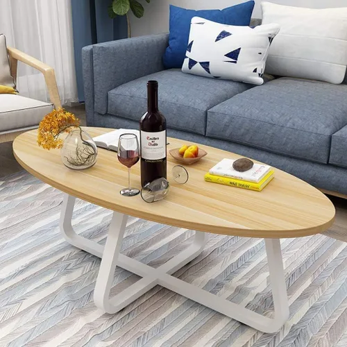 Vista 2 de Mesa Modern Oval Coffee Table MDF Wood Small Tea Table w/Metal Legs Mid Century Center Table Side End Table for Living Room Sofa Bedroom Balcony