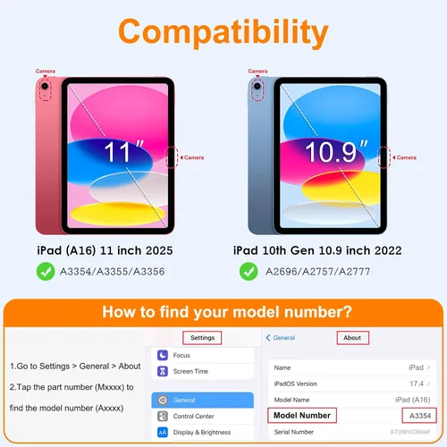 Vista 6 de DTTO Funda para iPad (A16) 11ª generación de 11 pulgadas 2025, funda para iPad de 10ª generación, soporte ajustable para vertical/paisaje, protector