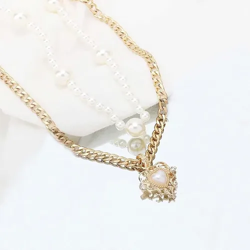 Vista 5 de Collares de perlas, collares en capas, collares delicados para mujer, juego de collar de oro