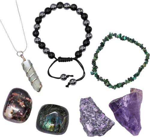 Vista 10 de Amazing Gemstone Aquarius Gifts - Kit de cristal del zodiaco para mujeres y hombres, juego de piedras curativas de lepidolita, pulseras de granate