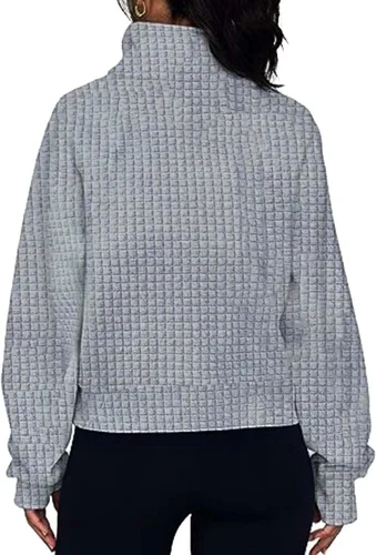 Vista 3 de SHAOBGE Sudaderas con capucha para mujer, con media cremallera, de vellón, con cremallera de un cuarto, trajes de otoño, sudaderas con capucha