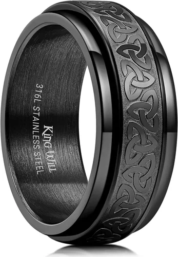 Vista 30 de King Will Anillo giratorio de acero inoxidable 316L para hombres y mujeres, 0.315 in de dragón/nudo celta, anillo para ansiedad para aliviar