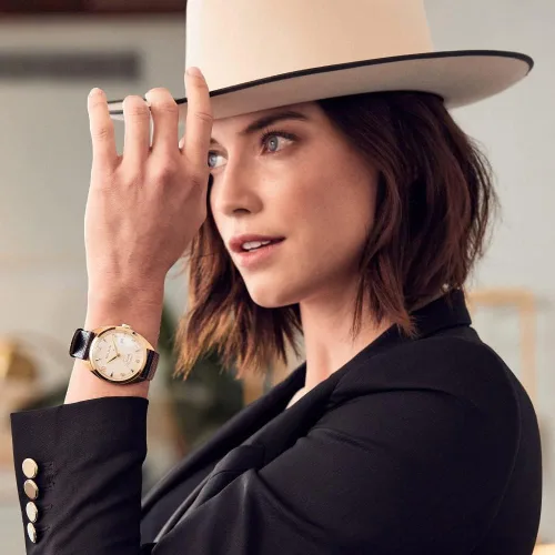 Vista 4 de Bulova Frank Sinatra 97B196 - Reloj con correa de cuero negro con correa de cuero, Oro