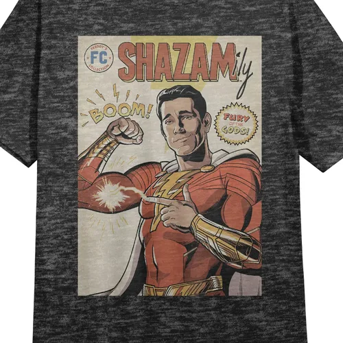 Vista 2 de Shazam 2 Fury of The Gods - Póster ilustrado con cuello redondo, manga corta, color carbón jaspeado para mujer