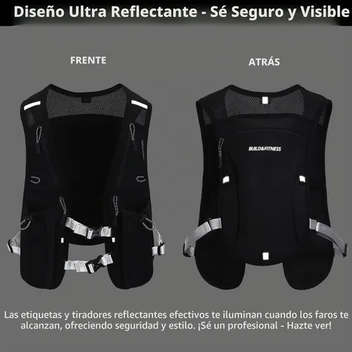 Vista 6 de Running Hydration Vest for Women and Men. Reflective, 8 Pocket, Quick Dry, Water-Resistant, Breathable, Adjustable Backpack for Runs, Hiking