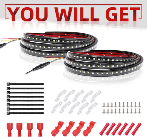 Vista 5 de Juego de 2 luces LED de 70 pulgadas IP68 para camión, marcador lateral, tira de luces de paso flexible, blanco y ámbar (IP68)