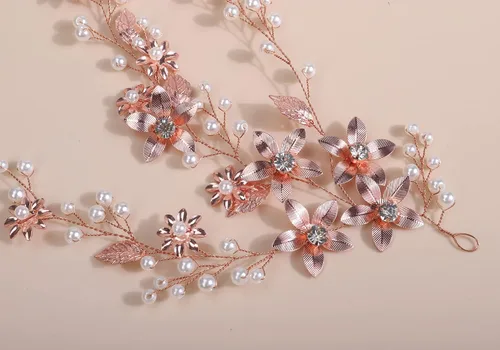 Vista 2 de Xerling Brides Wedding Hair Vines Rose Gold Leaf Hair Pieces Flower Hair Accessories for Girls Bridal Crystal Headband Pearls (oro rosa)