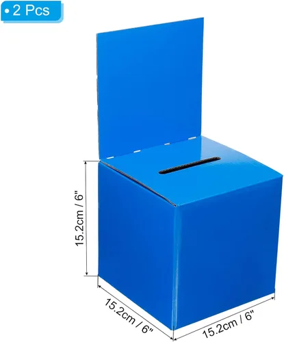 Vista 2 de PATIKIL Caja de sugerencias de cartón, 2 urnas de 6 x 6 x 6 pulgadas con cabecera extraíble para rifa, sugerencia, colección, propina, donación, Azul