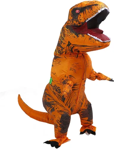 Vista 2 de Disfraz inflable de dinosaurio, disfraz de T Rex para Halloween (marrón)