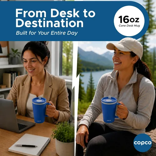 Vista 6 de Copco - Taza de café con cono de 16 onzas, mango y tapa resistente a Azul