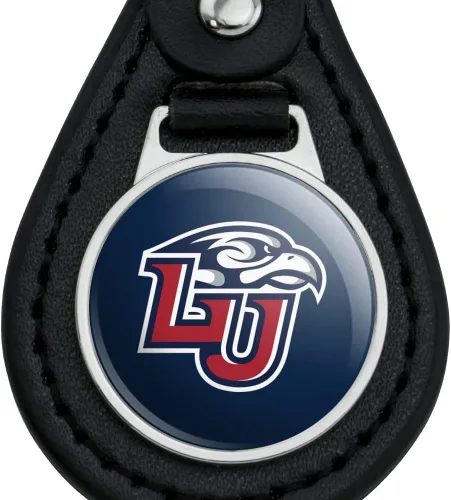 Vista 3 de GRAPHICS & MORE Llavero con logotipo primario de Liberty University de cuero negro, Negro