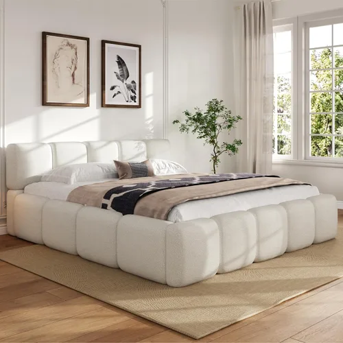 Vista 12 de Harper & Bright Designs Boucle - Base de cama de plataforma, tamaño Queen, plataforma estilo bloque, cama tapizada con conexión a tierra