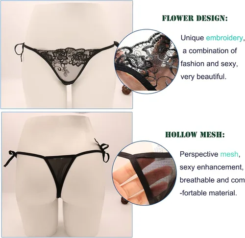 Vista 5 de Bragas con lazo lateral para mujer, sexy, ajustable, tanga, transparente, de hilo de malla