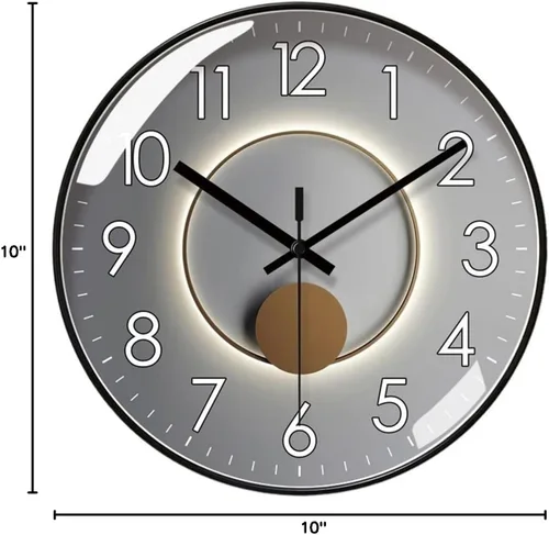Vista 5 de HASMI Reloj para sala de estar, reloj de cuarzo, luz de moda, reloj de pared silencioso de lujo, reloj digital circular simple de 9.8 in/11.8