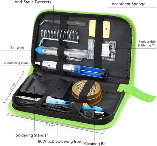 Vista 6 de Kit de soldador, pistola de soldadura LCD digital de 80 W con interruptor de encendido/apagado, control de temperatura ajustable y calentamiento