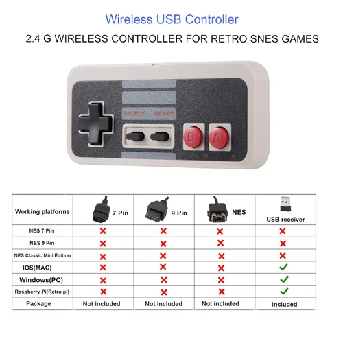 Vista 7 de KIWITATA 2X Wireless Nes USB Controller for PC Gamings, 2.4ghz Wireless USB Remote N-E-S Emulated Game Pad Controller for Windows XP 7 8 11 & MAC &