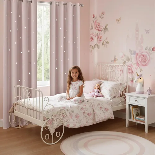 Vista 35 de NICETOWN - Cortinas de oscurecimiento de habitación con estrellas en rosa bebé, de 45 pulgadas de largo para dormitorio de niñas, cortinas