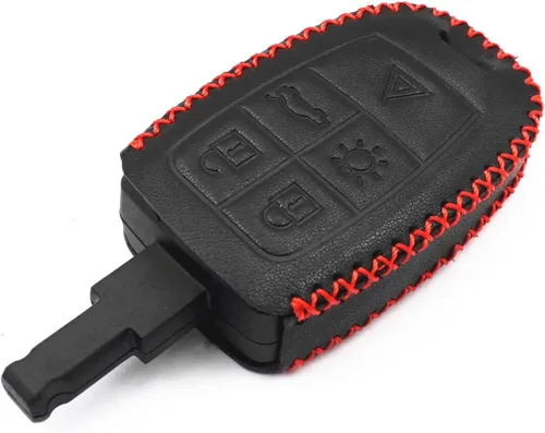 Vista 5 de Cuero negro para Volvo XC90 C70 S60 D5 V50 S40 C30 5 Botones Smart Remote Key Fob Case Cover Chain