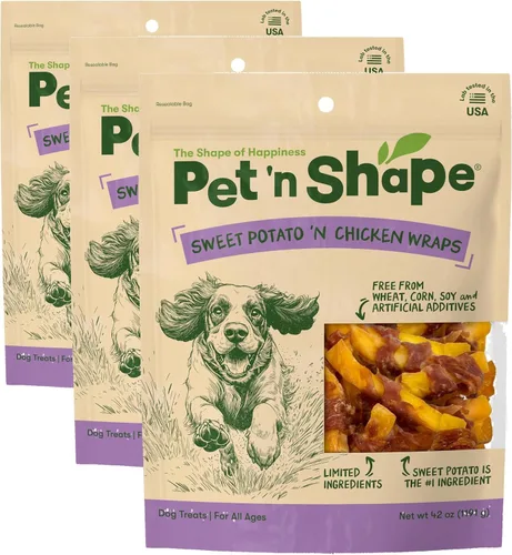 Vista 10 de Pet 'n Shape Sweet Potato Chews – Golosinas naturales de batata envuelta en pollo para perros - 42 onzas Pechuga de pollo premium, receta