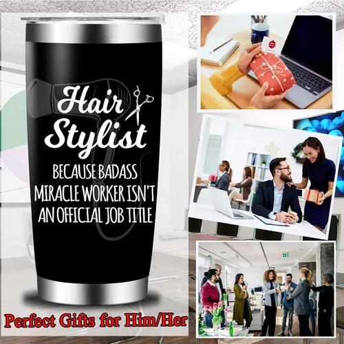 Vista 4 de Divertidos regalos para estilistas – Vaso de 20 onzas con tapa abatible, regalos de cumpleaños inspiradores para peluquería, taza térmica térmica