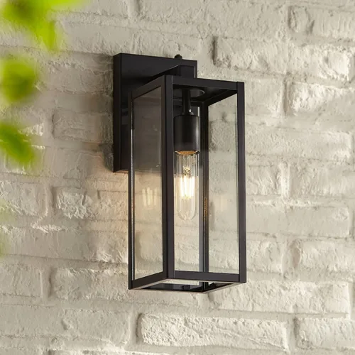 Vista 8 de John Timberland Titan - Juego de 2 lámparas de pared modernas para exteriores, marco rectangular negro místico del atardecer al amanecer, paneles