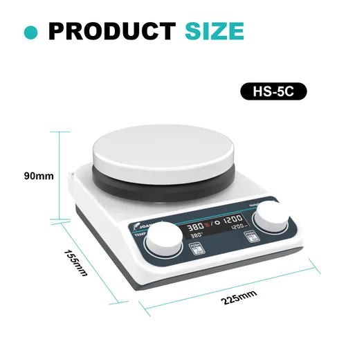 Vista 8 de JOANLAB HS5C Magnetic Stirrer Hot Plate, 3L, 280℃ 200-1500RPM 5 inch ceramic coated hot plate, 280℃/536℉ max, digital speed control, external temp