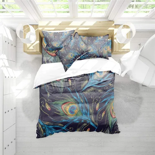 Vista 2 de REALIN Juego de funda de edredón de pavo real, ropa de cama colorida Phnom Penh, juego de ropa de cama azul real noble de 2/3/4 piezas, fundas