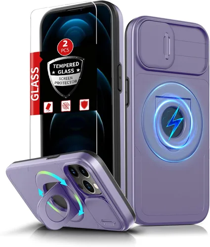 Vista 25 de Funda magnética para iPhone 11 Pro compatible con carga inalámbrica MagSafe, con 2 protectores de pantalla, anillo kickstand de 360° integrado +