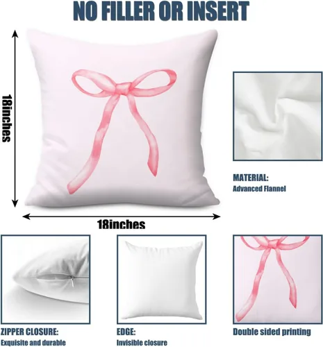 Vista 6 de 2 piezas de fundas de almohada de 18 x 18 pulgadas, fundas de almohada de estilo coqueto, fundas de almohada decorativas con arco rosa, fundas