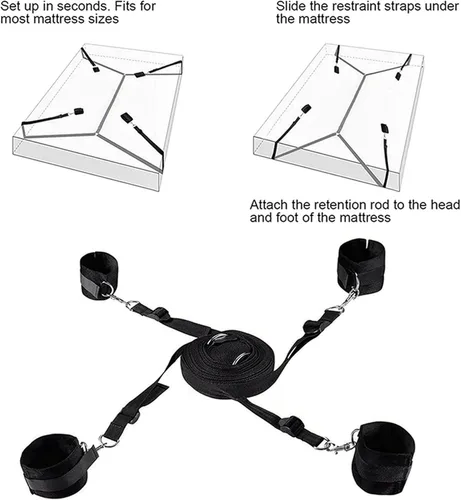 Vista 6 de Restricciones de cama para adultos sexuales Bondaged King Bed Bondaged Juego sexual para cama, puños de piernas, tobilleras y muñecas, restricciones