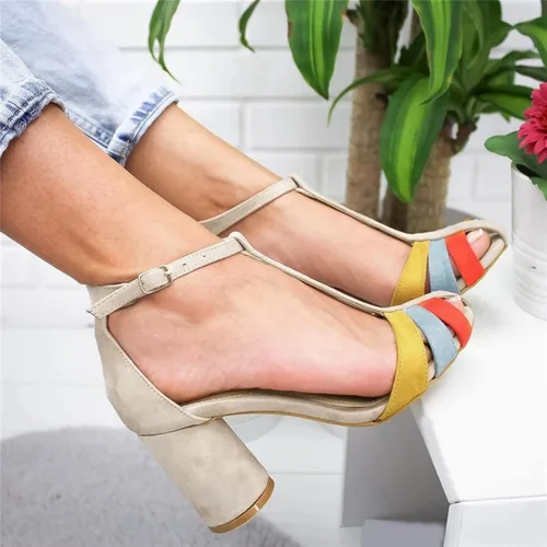 Vista 2 de Tenis de moda para mujer, de gamuza de verano, con bloques de color, tacón alto, estilo casual, para mujer