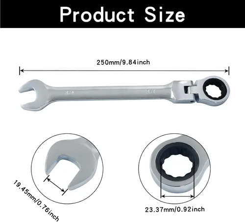 Vista 2 de Murtenze Llave combinada de trinquete de cabeza flexible de 3/4 pulgadas, SAE 72 dientes llave de engranajes de cabeza de extremo de caja de 12