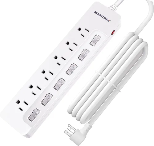Vista 10 de ROOTOMA Regleta protectora de sobretensiones con interruptores individuales, certificado ETL, cable de extensión largo de 6 pies 14 AWG 1875 W/15 A