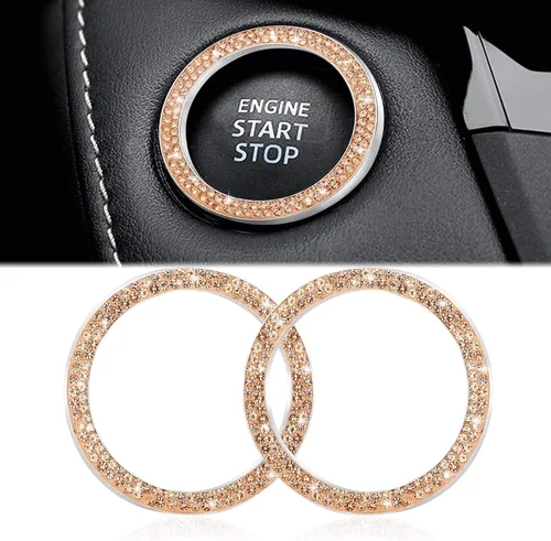 Vista 14 de WINKA 2 piezas Cubierta de botón de arranque del motor del automóvil con diamantes brillantes Anillo de botón de arranque y parada con cristales