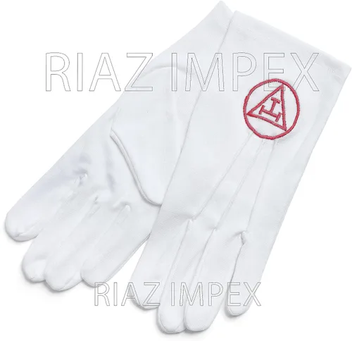 Vista 4 de Collar de cadena de metal Masonic Regalia Royal Arch Mark Master con guantes bordados de algodón blanco, Algodón Metal
