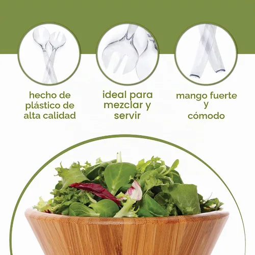 Vista 3 de Plasticpro Utensilios desechables de plástico para servir, juego de 4 cucharas de ensalada y 4 tenedores de ensalada, peso pesado transparente