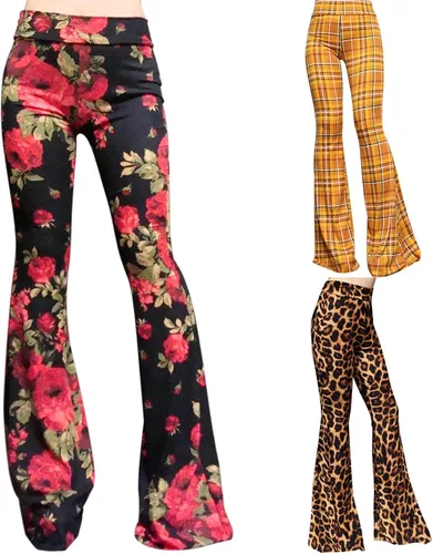Vista 2 de DkinJom Pantalones acampanados de yoga palazzo para mujer, elásticos, pierna ancha, estampado de leopardo, acampanados, cintura alta, corte de bota