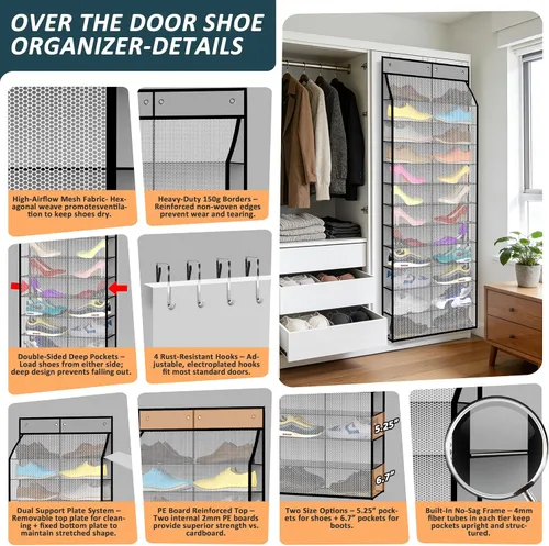 Vista 3 de Kotkn Organizador de zapatos para la puerta de 24 pares para la familia y los niños, de doble cara Almacenamiento colgante para tenis, botas