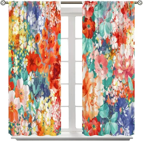 Vista 219 de Cortinas opacas con estampado de flores de cachemira, estampado de cachemira sobre fondo blanco, para decoración del hogar, cocina, restaurante