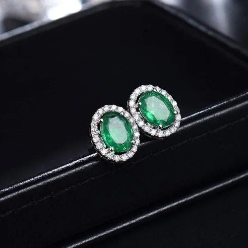 Vista 6 de Lanmi - Pendientes de oro blanco de 14 quilates con diamantes naturales de esmeralda para mujer