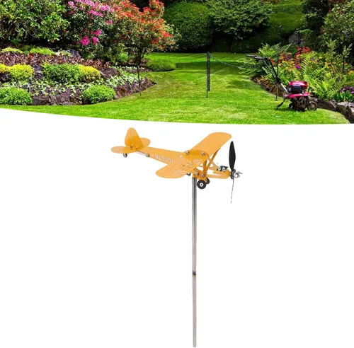 Vista 2 de J3 Cub - Veleta de avión, avión de metal 3D, molino de viento de metal, escultura de viento, escultura de viento, indicador de dirección del viento