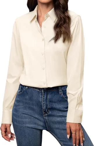 Vista 34 de Camisas con botones para mujer de ajuste clásico, camisa de vestir, camisa de trabajo, de negocios, casual, de manga larga, blusa, tops