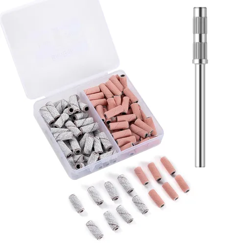 Vista 22 de 100 piezas de bandas pequeñas de lijado de uñas para taladro de uñas, bits mini de 3.1mm de mandril de lijado de uñas de grano 80 para uñas