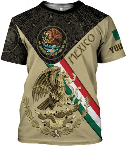 Vista 3 de Camisas mexicanas con nombre personalizado para hombres 3D, camisas de México personalizadas para hombres, camisas de México para mujeres, camisa
