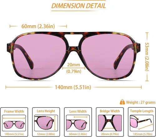 Vista 4 de Freckles Mark Lentes de sol clásicos estilo retro de los años 70 para mujeres y hombres, montura estilo aviador, cuadrada, grande y de moda