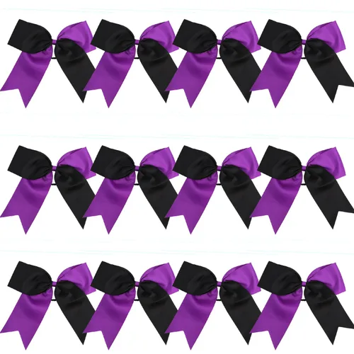 Vista 7 de Lazos de animadora jumbo de 8 pulgadas con diamantes de imitación brillantes para cola de caballo, lazos de porrista, 6 unidades, color negro