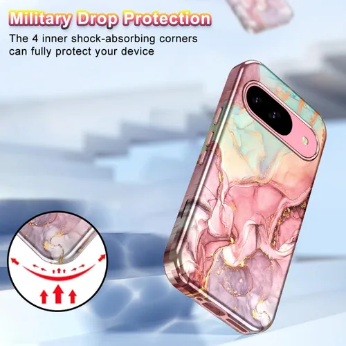 Vista 5 de Btscase Funda para Google Pixel 9 Pro 2024 [grado militar a prueba de golpes] elegante patrón de mármol delgado protector 3 capas de policarbonato