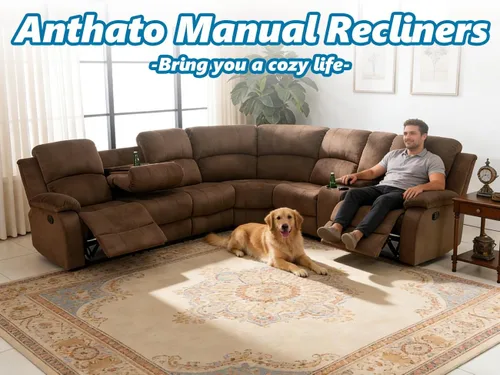 Vista 5 de Juego de sofá seccional reclinable manual, juegos de muebles de sala de estar, sofá seccional en forma de L y 2 sillas, cómodo sofá reclinable