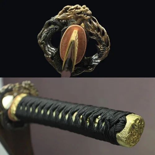 Vista 7 de Espada Katana real de acero 1095 de 41 pulgadas, espiga completa, hecha a mano, espada samurái japonesa